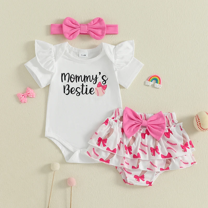 SUNSIOM-trajes de verano para niña de 0 a 18 meses, pelele de manga corta con cuello redondo y estampado de letras, pantalones cortos de cintura elástica, diadema, conjunto de 3 uds.