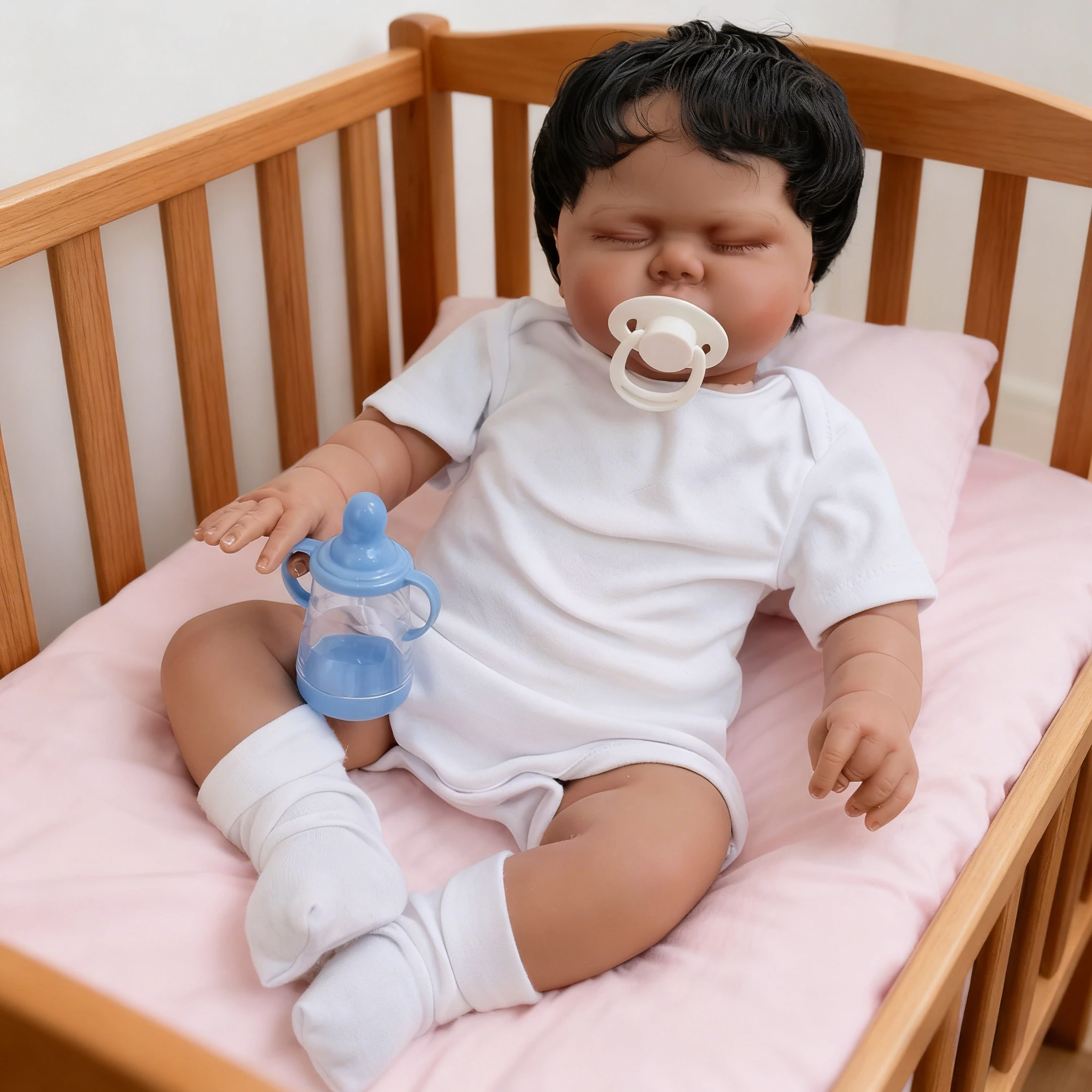 NPK 19 ''piel oscura realista Reborn durmiendo bebé pepinillo hecho a mano muñeca de alta calidad regalos de navidad para niños - imagen 3