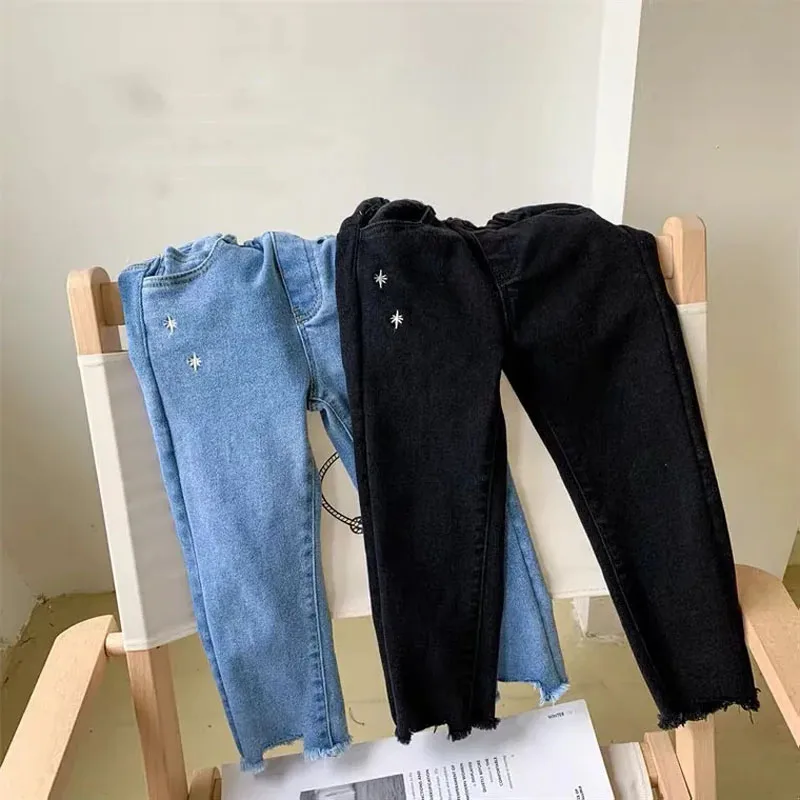 Pantalones vaqueros informales para niños, pantalones vaqueros de algodón para primavera y otoño, pantalones pitillo para niñas, pantalones vaqueros elásticos altos, pantalones vaqueros ajustados para bebés y mujeres - imagen 4