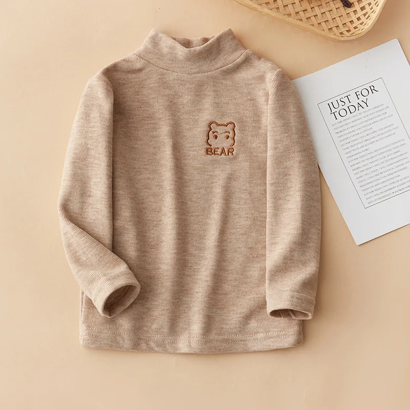 2025 nuevas camisetas interiores con forro polar para niños, camisetas cálidas con cuello simulado para niños y niñas, camisetas térmicas suaves de manga larga para niños pequeños - imagen 5