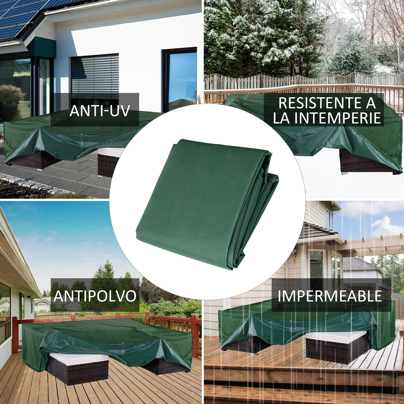 Outsunny Funda para Muebles de Jardín Exterior 222x155x67 cm Funda Mesa Exterior Protectora Impermeable Anti-UV Antipolvo para Terraza Patio Verde Oscuro - imagen 4