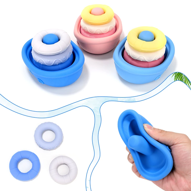TYRY.HU juguetes para bebés, barco, juguetes de baño para niños y niñas, juguetes flotantes de agua de silicona suave para niños pequeños, juguetes para bañera y baño - imagen 4