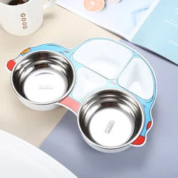 Set de comedor infantil con plato coche y cubiertos acero inoxidable