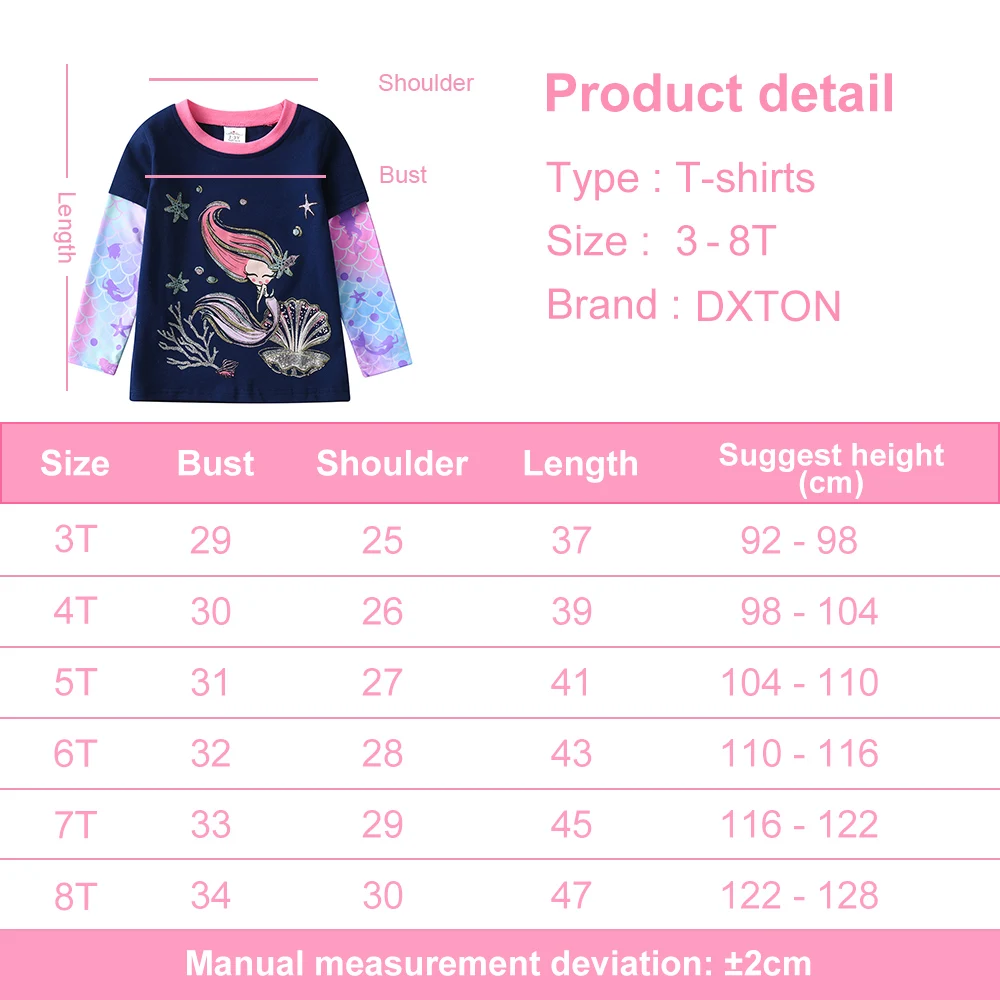 DXTON Camiseta manga larga algodón para niña – Estampado sirena - imagen 5