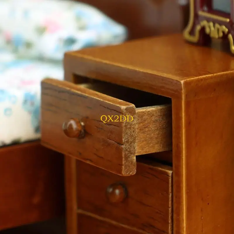 noche madera en miniatura QX2D para 1/12 casas muñecas cajones funcionales artesanía detallada acabado - imagen 3