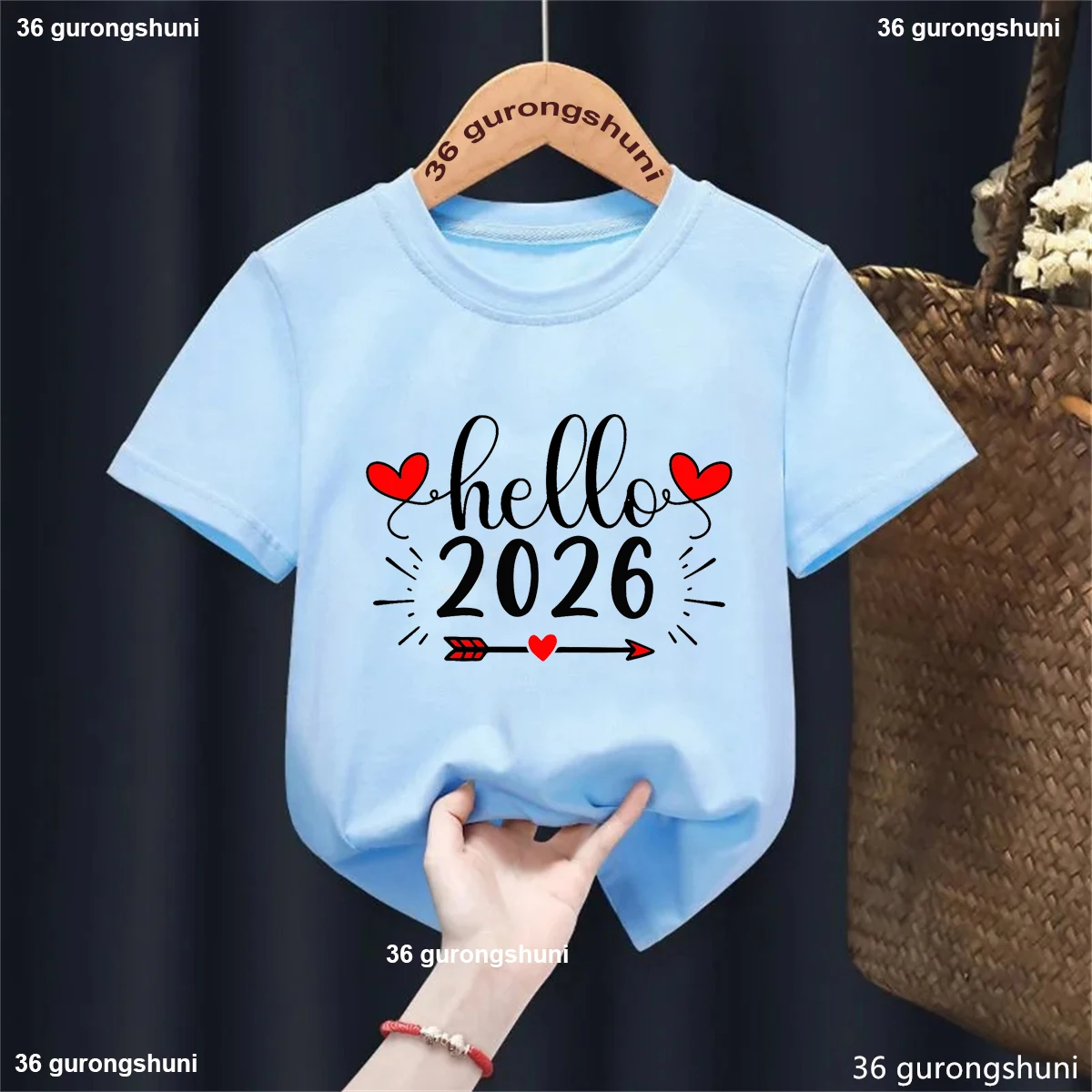 Camiseta con estampado de Feliz Año Nuevo de Big Brother 2026, trajes para niños y niñas, ropa de fiesta para niños, camisetas azules de manga corta - imagen 3