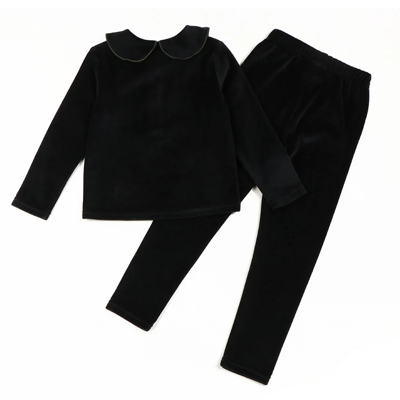 Ropa de invierno para bebés y niños, conjuntos de 2 piezas, pantalones para niños, ropa para niños, terciopelo negro con cuello verde - imagen 2