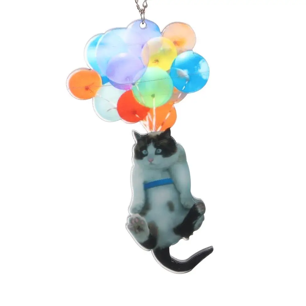 Adorno colgante de coche de gato con globo colorido, decoración Interior de coche, colgante de coche creativo, lindo gato - imagen 3