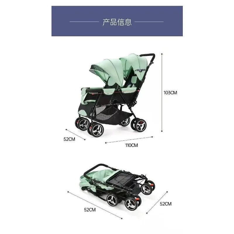 Cochecito de bebé, cochecito doble de cuatro ruedas para bebé, puede sentarse o acostarse - imagen 4