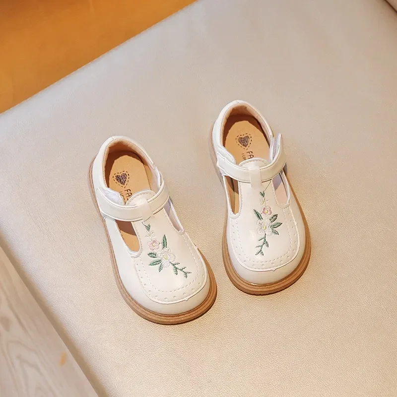 Primavera otoño niñas zapatos de cuero moda bordado zapatos escolares PU antideslizante Casual niños princesa niñas zapatos - imagen 2