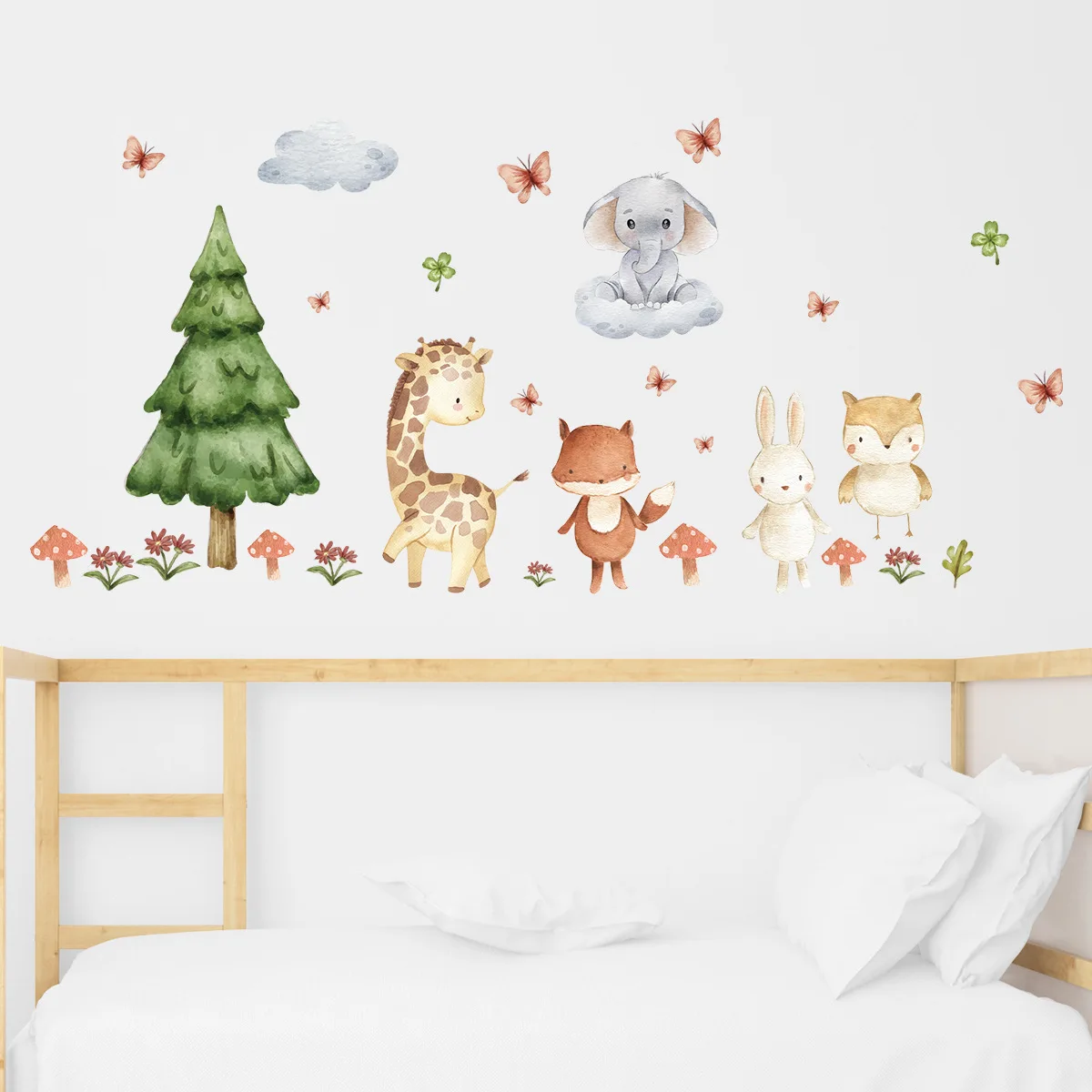 Pegatinas de pared de bosque de animales de dibujos animados, decoración para habitación de niños, calcomanías de pared autoadhesivas, decoración para habitación de guardería de bebé y guardería - imagen 2
