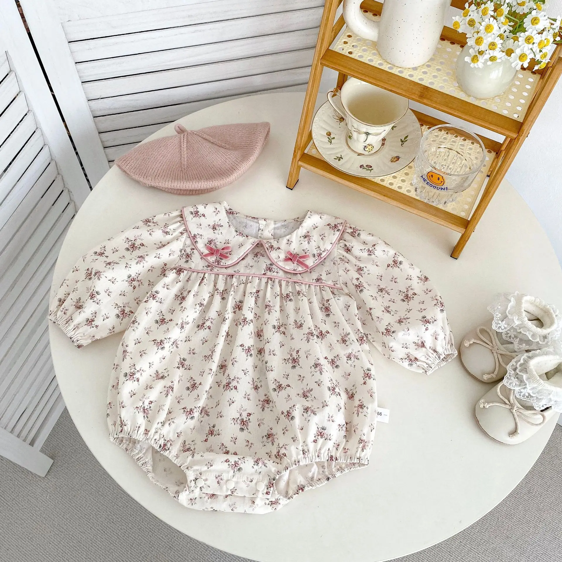 Body Floral de primavera para bebé de 0 a 2 años, mono bonito de manga larga con cuello Peter Pan para recién nacido, ropa para niña pequeña - imagen 3