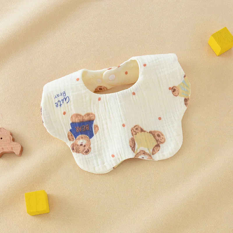 Precioso babero de gasa de algodón de 6 capas para alimentación de bebé, babero para bebés, toalla de Saliva ondulada de dibujos animados, paño suave para eructar, Baberos para niños recién nacidos - imagen 5
