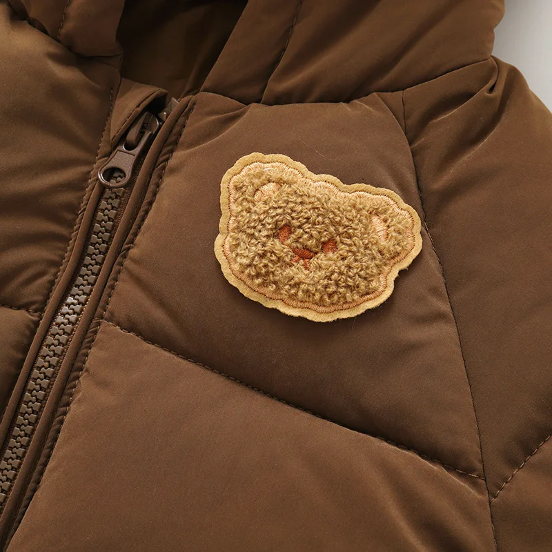 Abrigo de invierno de oso de dibujos animados para bebé, Chaqueta de algodón gruesa para niños y niñas, ropa con capucha para niños, prendas de vestir exteriores para nieve, disfraz coreano 1-6T - imagen 4