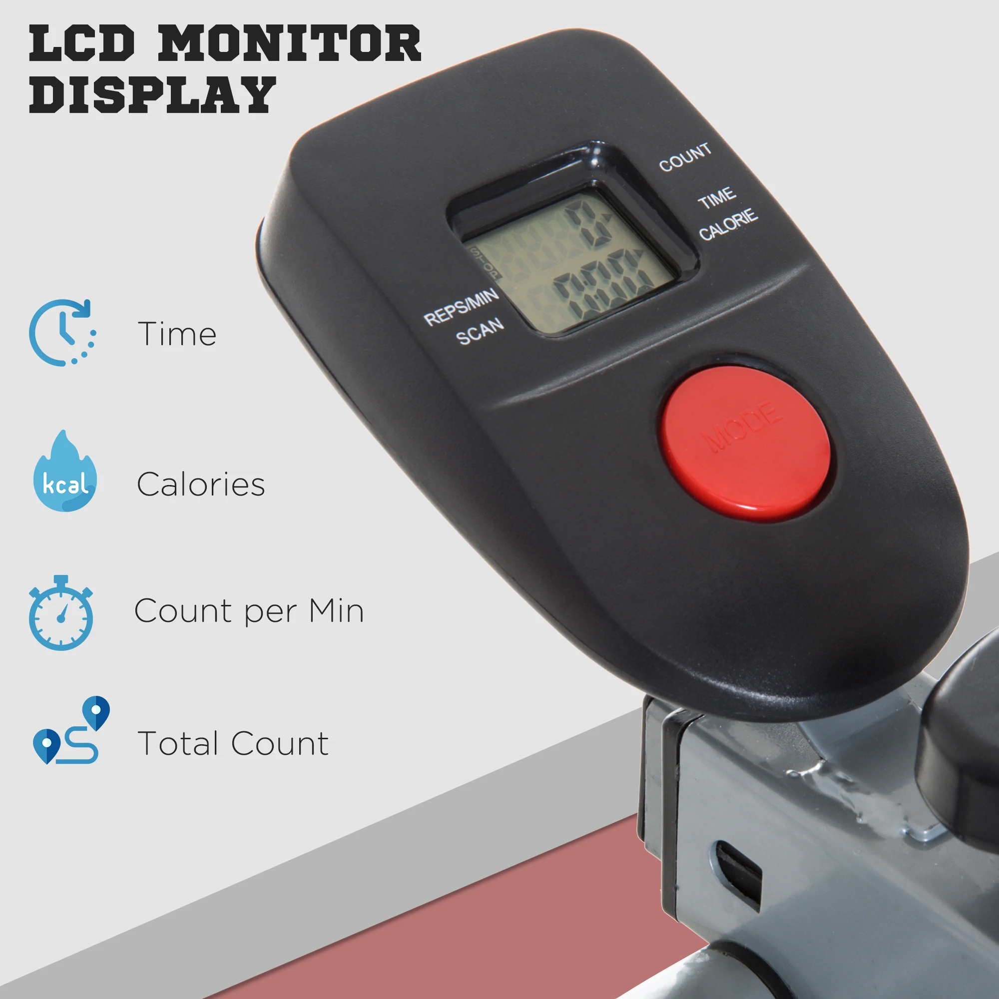 HOMCOM Bicicleta Elíptica Máquina de Step Ajustable con Pantalla Carga 110 kg Air Walker para Entrenamiento Cintura Caderas Piernas en Casa Oficina 96x60x152 cm Gris - imagen 5