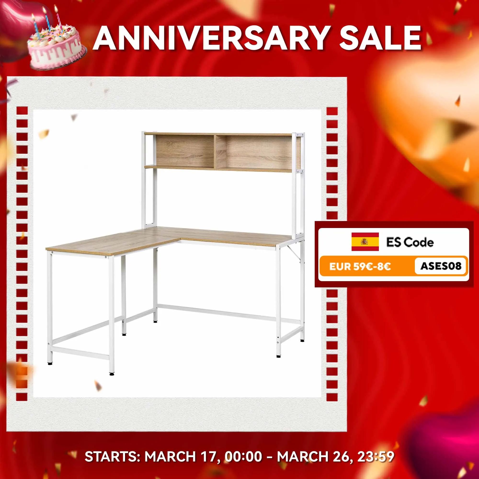 HOMCOM Escritorio en Forma de L Multifuncional con Estantes Altos Espacio Amplio 140x125x149 cm Color Madera