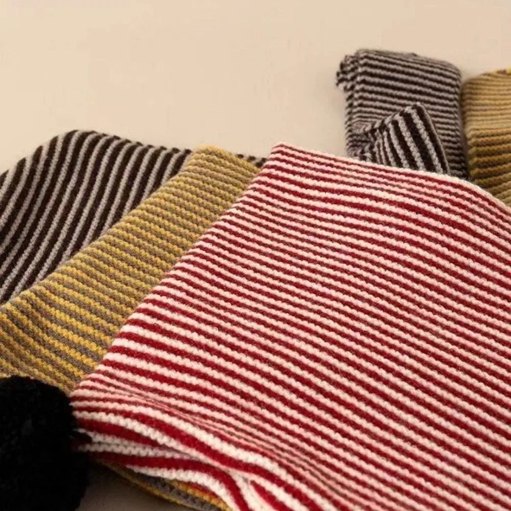 Pasamontañas coreano de invierno para bebé, gorro a rayas con protección para los oídos, capucha tejida, bufanda, gorro de bombardero cálido a prueba de viento, gorros para niño y niña - imagen 4