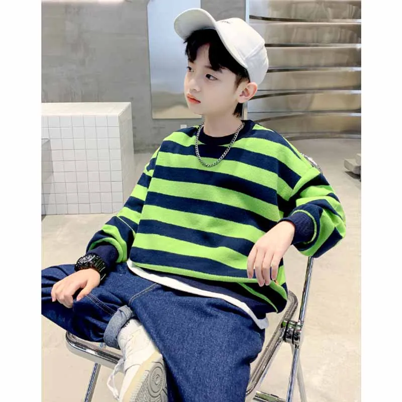 Sudadera de rayas manga larga para niño – estilo holgado - imagen 5