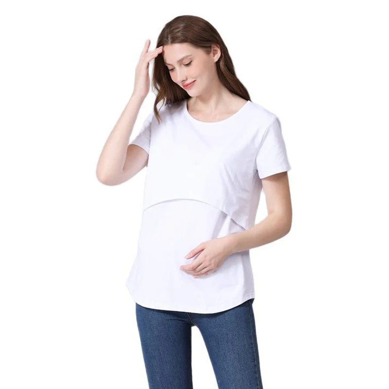 Emotion Moms camiseta de maternidad de verano para mujer, Tops de algodón elástico de manga corta de talla grande, ropa suelta para amamantar - imagen 2