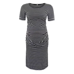 Vestido premamá a rayas de manga corta – Cómodo para el hogar