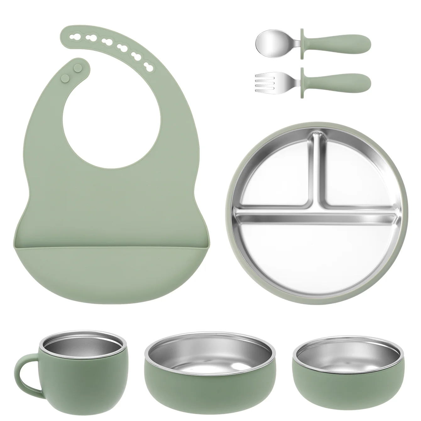 Plato dividido de silicona para bebé con cubiertos y babero - imagen 4