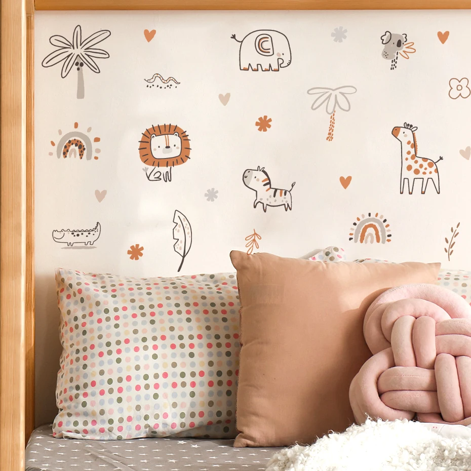 Pegatina de vinilo pared selva con animales y plantas bohemia infantil - imagen 5