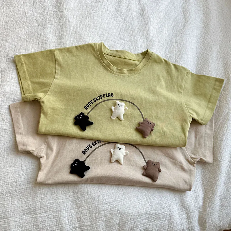 MILANCEL, nueva camiseta de verano para niños, camiseta bonita de oso 3D, camisetas holgadas de estilo fino para niños, ropa de algodón para niñas - imagen 5