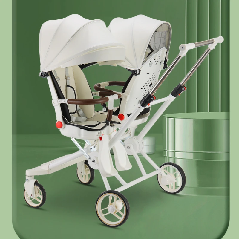 Cochecito de bebé doble - Estructura de acero al carbono con 180 °   Asientos giratorios Diseño plegable a prueba de golpes y cochecito infantil portátil acostado - imagen 3