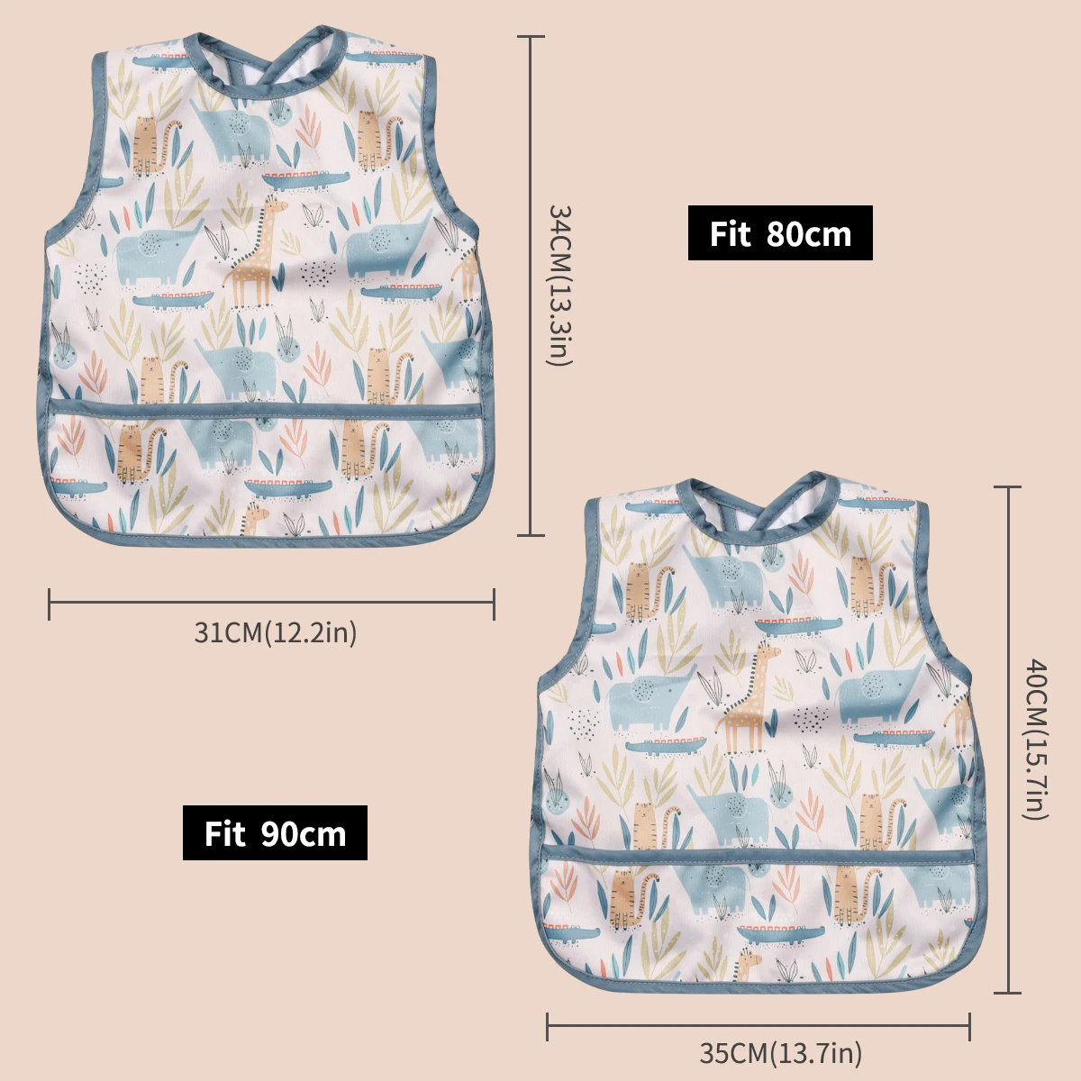 HappyFlute 1 pieza con bolsillo impermeable impresión sin mangas gancho y bucle + correa babero de alimentación de bebé fácil de limpiar - imagen 2