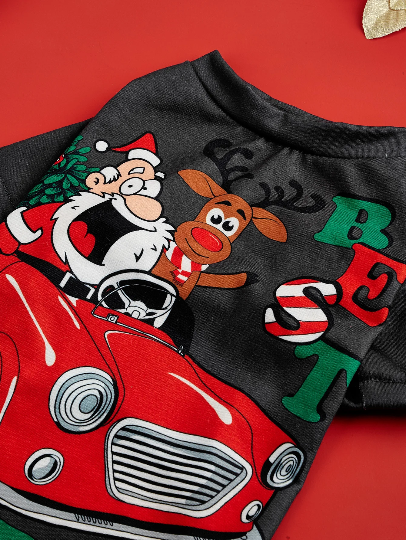 Ropa de perro para perros pequeños, camiseta divertida de Papá Noel, disfraz de alce, pijama de cachorro con patrón de letras de fiesta de latidos - imagen 5