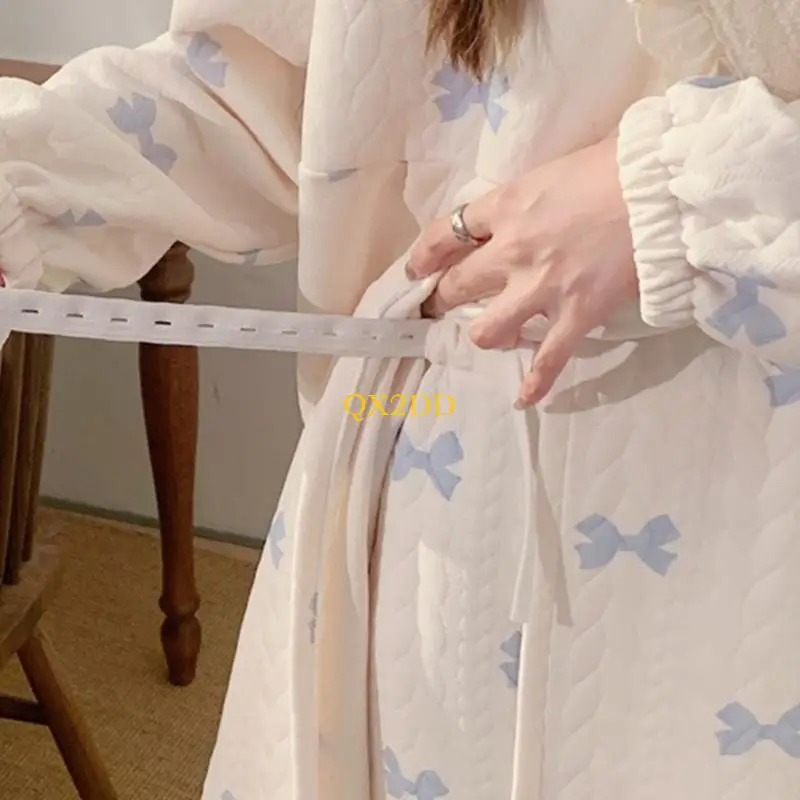 QX2D Conjunto pijamas maternidad invierno, ropa dormir capas térmicas algodón suave para embarazo, vestido - imagen 4