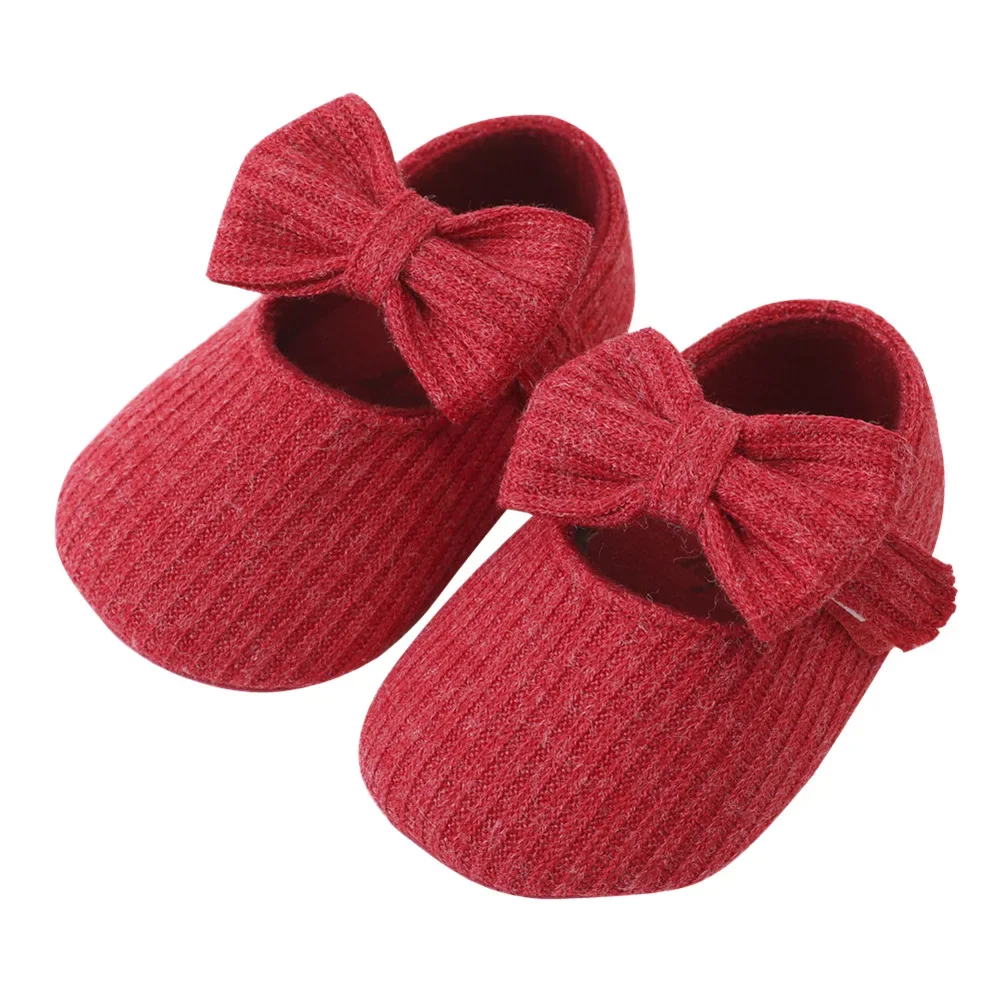 Zapatos de suela suave para niña pequeña de 0 a 1 año, zapatos bonitos de punto con lazo para primeros pasos - imagen 4