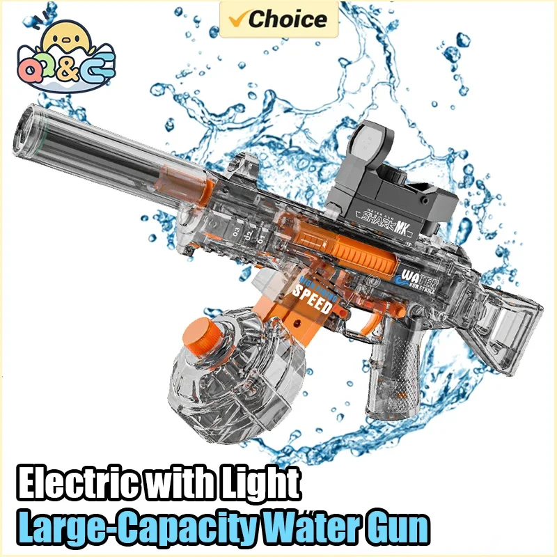 Pistolas de agua eléctricas de absorción automática con luz UMP45, juego de espátula de agua de gran capacidad, juguetes de playa al aire libre para niños, regalos