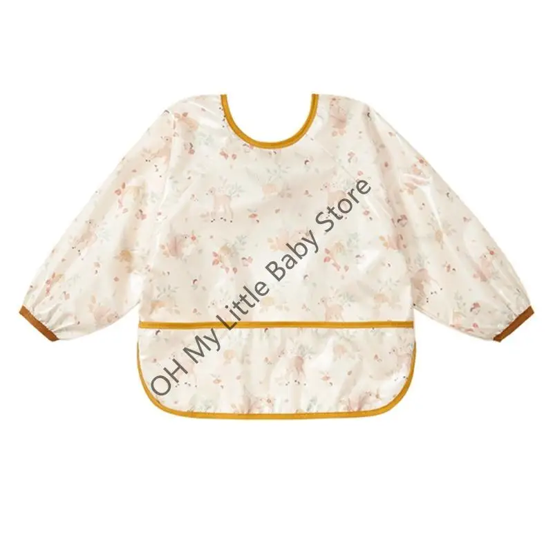 alimentación con cuello redondo M76C, delantal pintura a prueba derrames para niños pequeños, protector manga y - imagen 4