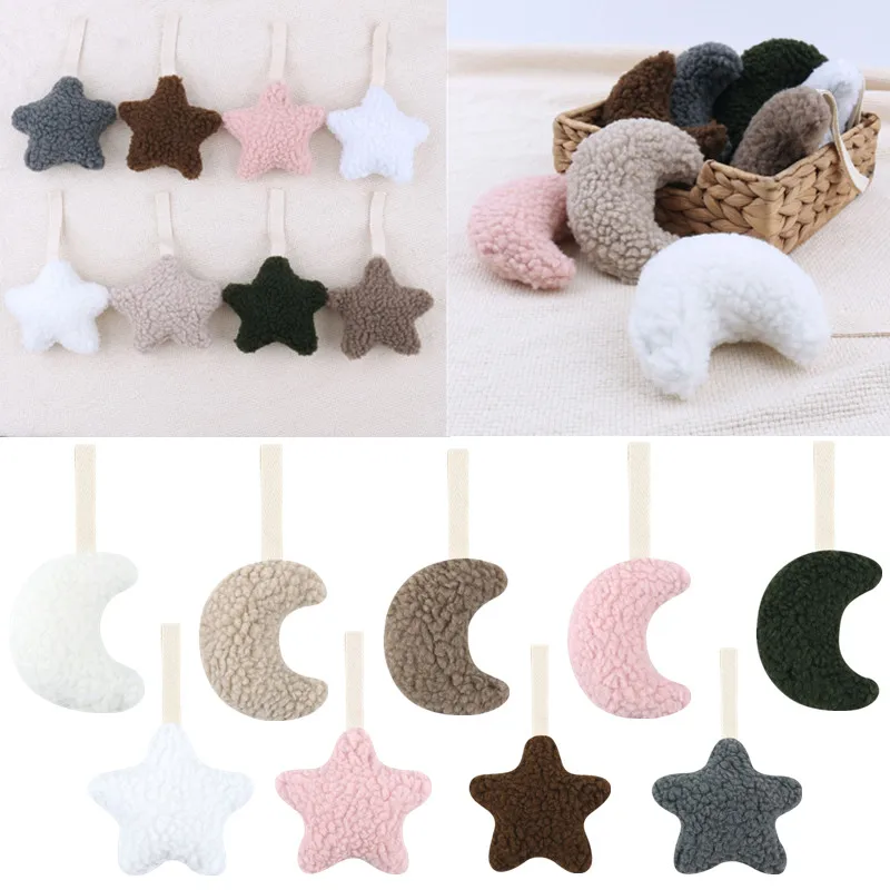 Cadena de chupete con forma de luna 3D de dibujos animados, colgante de algodón esponjoso, muñeco de peluche, soporte para pezón, Clips, cadena para chupete de juguete, decoración