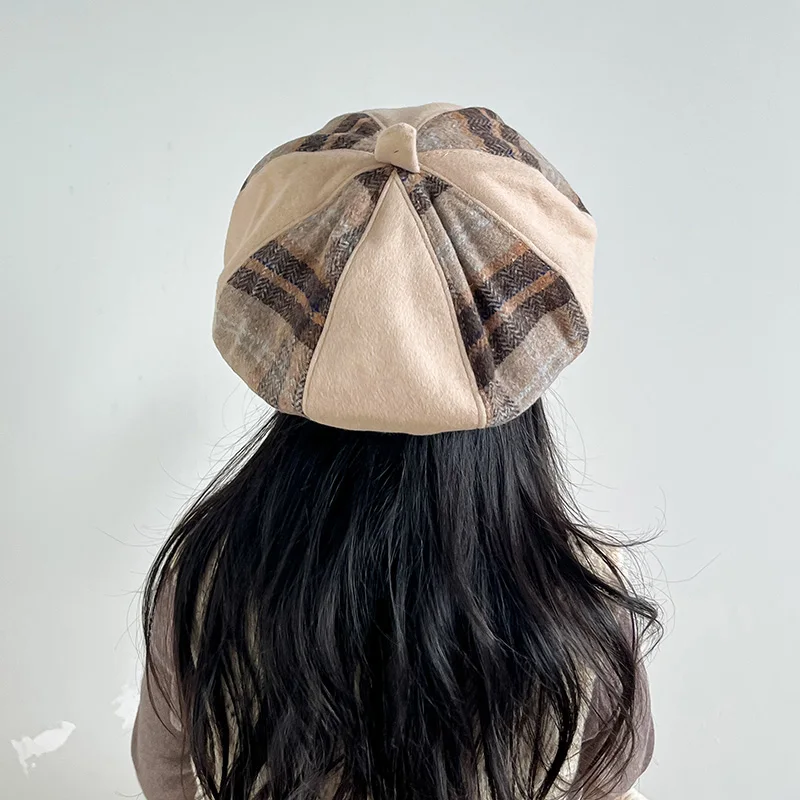 New Baby Girls Beret Hat Autumn Winter Plaid Bear Hats Princess Cute Berets Cap Korean Fashion Kids Accessories 1-3 Years - imagen 2