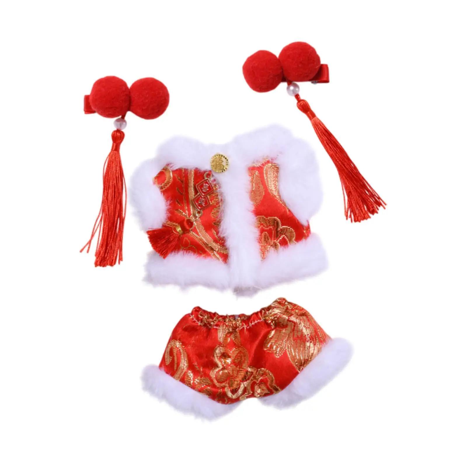 4Pcs Dolls New Year Coat and Pants Hairpin Accs Handmade Clothing for 15-17cm Dolls Girl Dolls Dress up Boy Dolls New Year Gifts