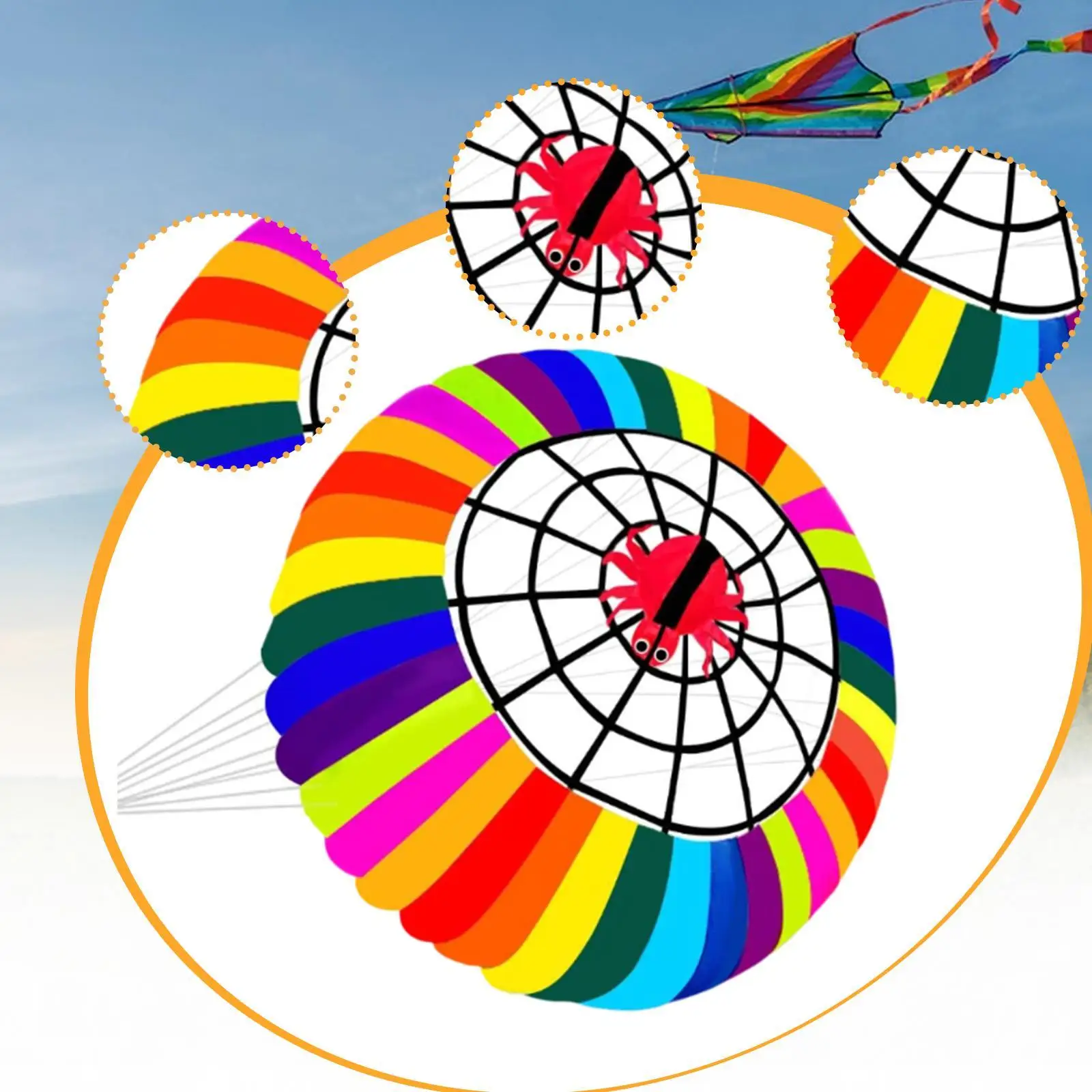 Cometa con anillo de arcoíris, corona giratoria colorida de 98 pulgadas de diámetro, tamaño grande para parque, kit, playa, entrenamiento de kitesurf al aire libre - imagen 5