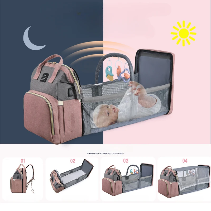 Bolsa de pañales plegable de gran capacidad para bebé, mochila para mujer, bolsa colgante de botella de viaje sencilla, saco de dormir de verano