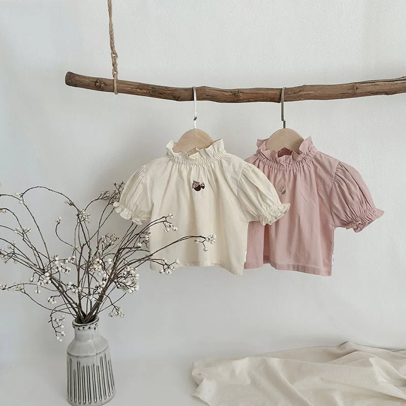 Milangel-Camiseta con flores bordadas para bebé, jersey de verano para niña pequeña, ropa de abrigo infantil, blusa