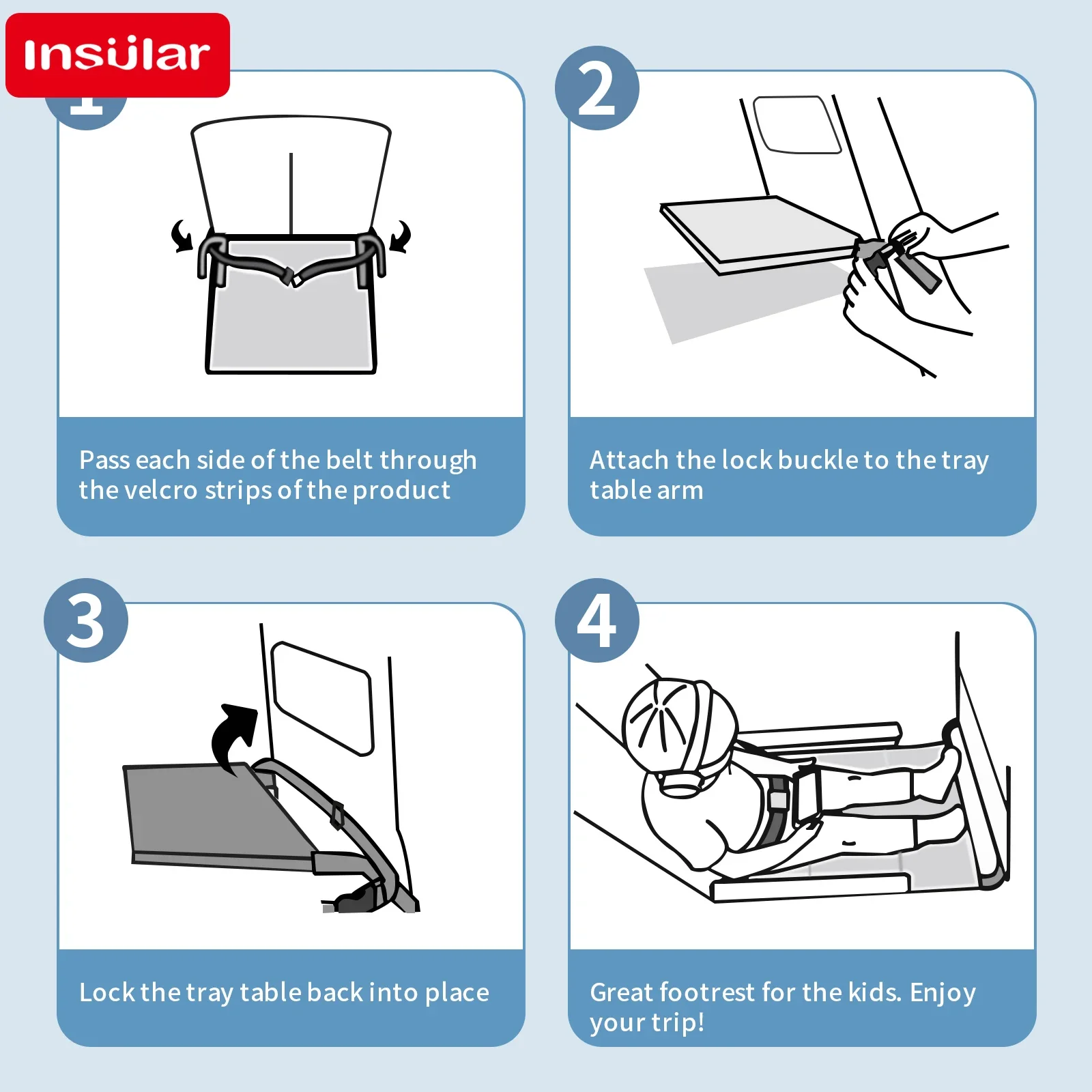 INSULAR-cojín extensor de asiento de avión para niños, almohadilla extensible de asiento portátil, hamaca para niños, cama de viaje, reposapiés plegable, elementos esenciales de viaje - imagen 5