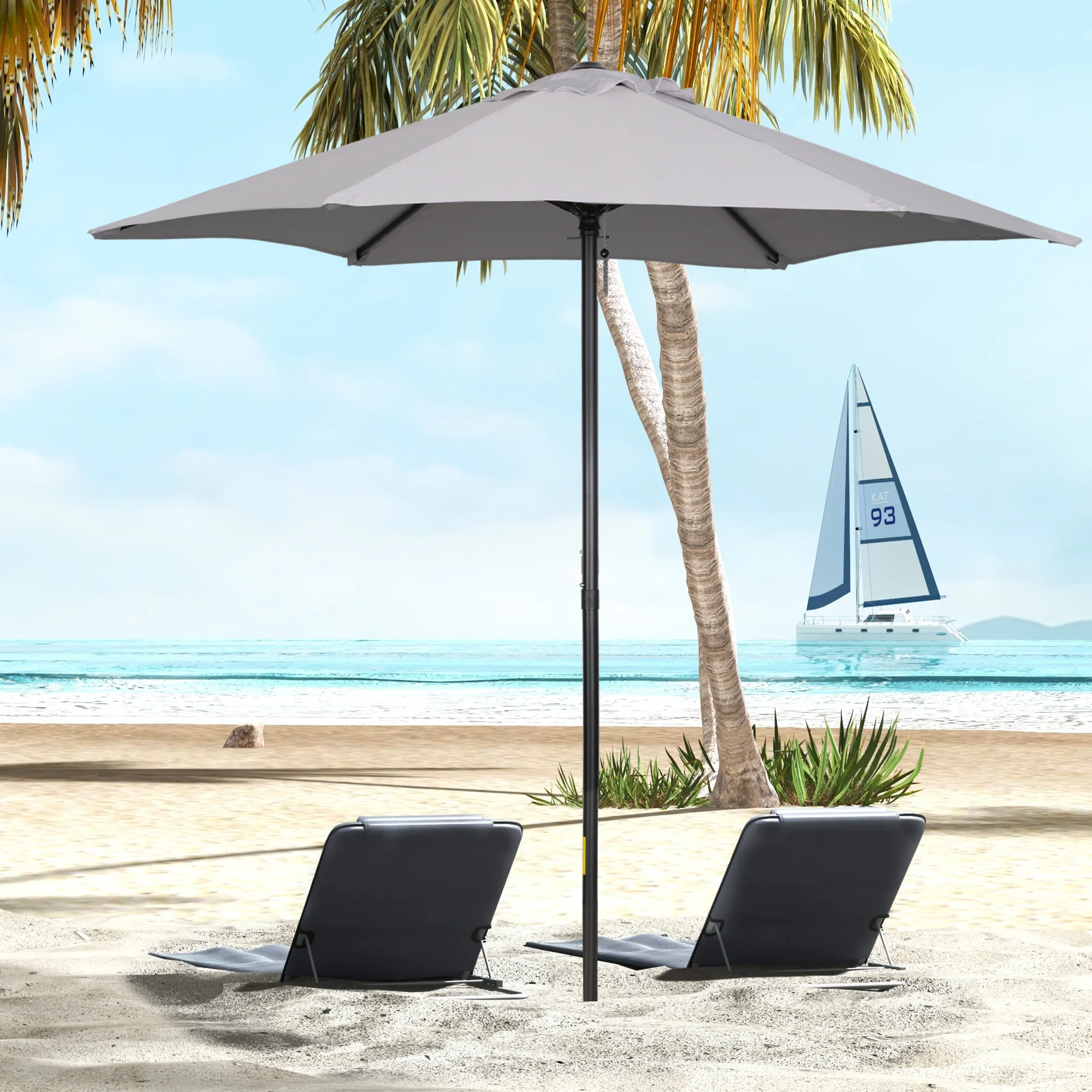 Outsunny Sombrilla de Terraza Exterior Ø2x2 m Parasol de Terraza Exterior con Techo de Ventilación y Poste Desmontable de Aluminio Sombrilla para Jardín Patio Gris Claro