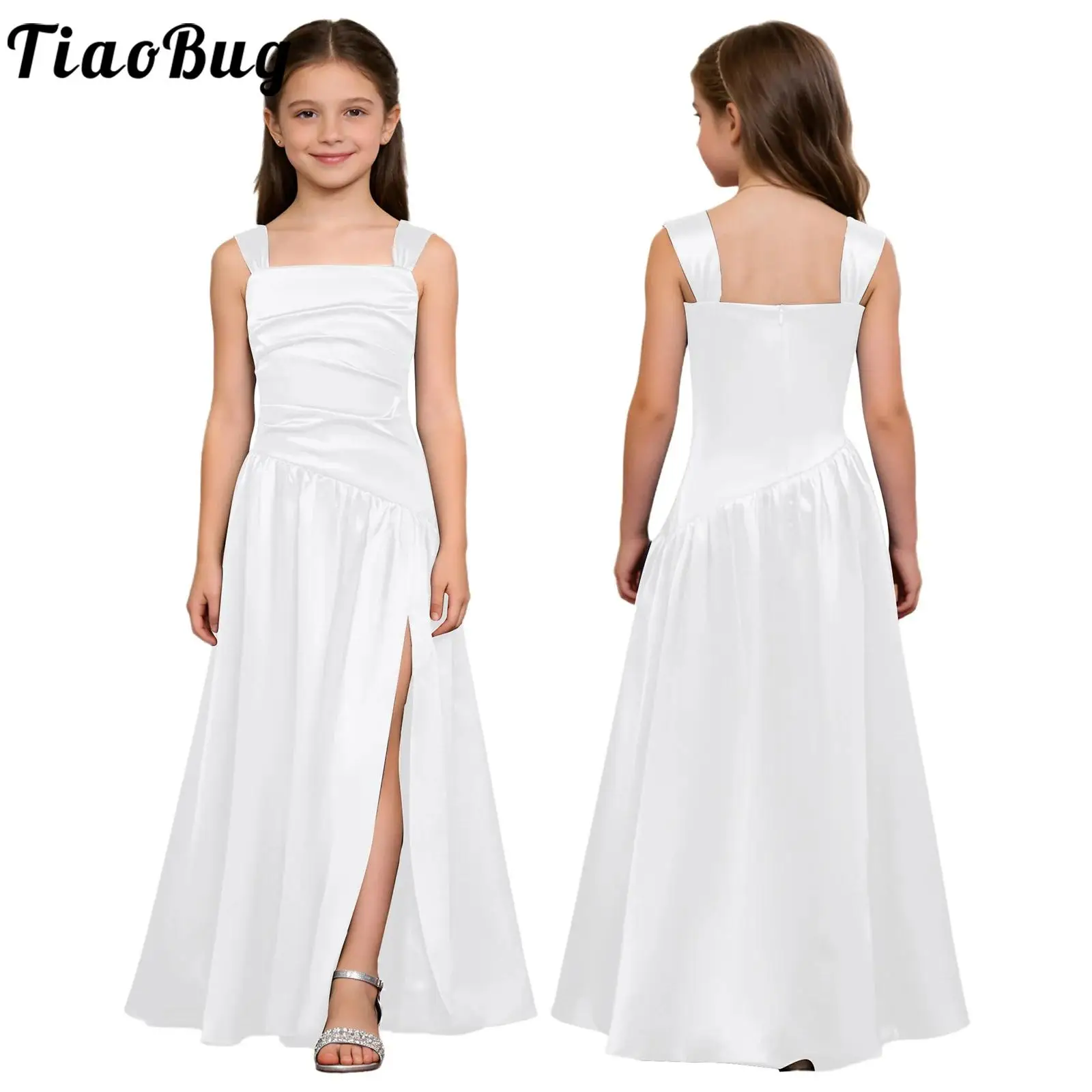 Vestido de fiesta satinado para niña – Cuello fruncido y corte en A