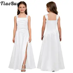 Vestido de fiesta satinado para niña – Cuello fruncido y corte en A