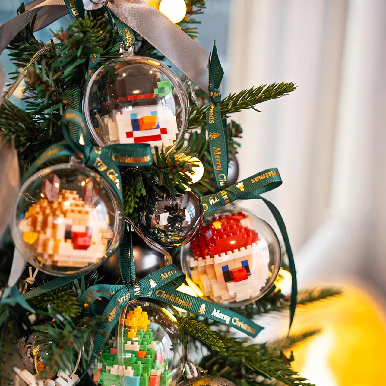 Bloques de construcción de Navidad, bola de árbol de Navidad, colgantes de Reno de Papá Noel, bola pequeña, juguetes de decoración del hogar para niños, regalos de Navidad - imagen 2