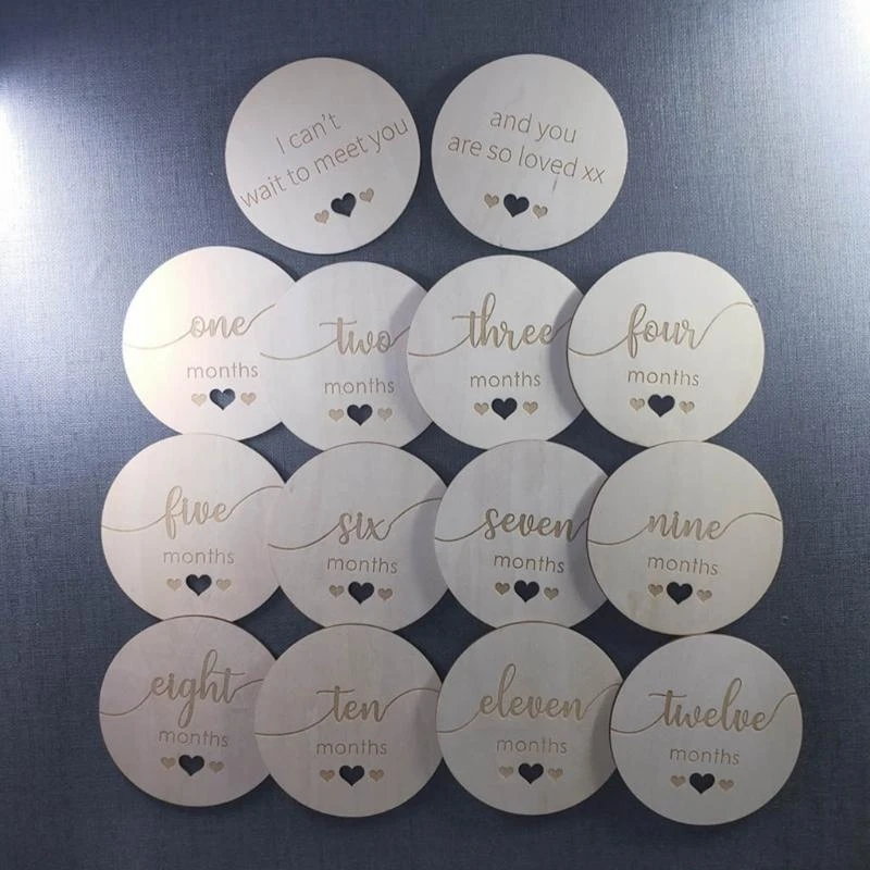 M76C 15 Uds. Tarjetas registro crecimiento mensual para recién nacidos tarjetas conmemorativas nacimiento madera