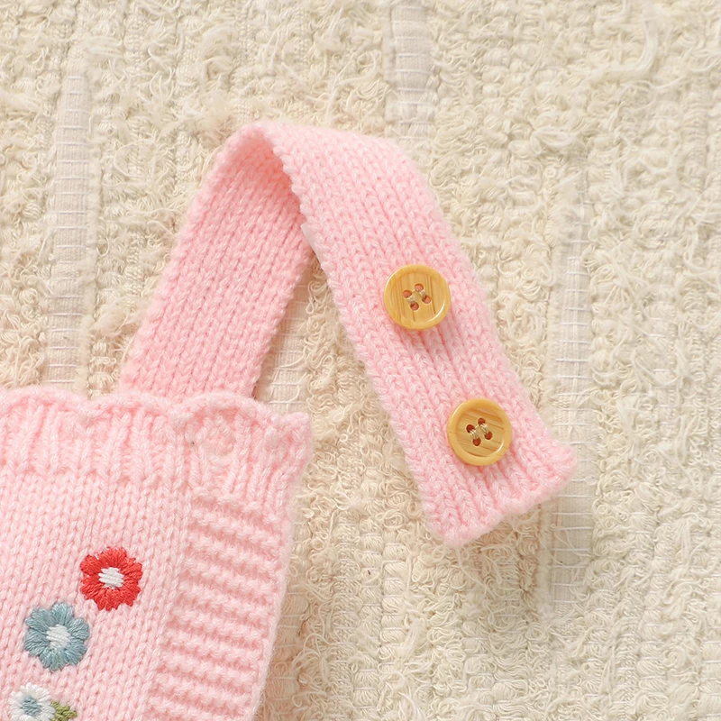 Peleles florales rosas para niña, monos tejidos sin mangas con tirantes para recién nacido, prendas de vestir de una pieza para niño de 0 a 9m, monos, ropa - imagen 3