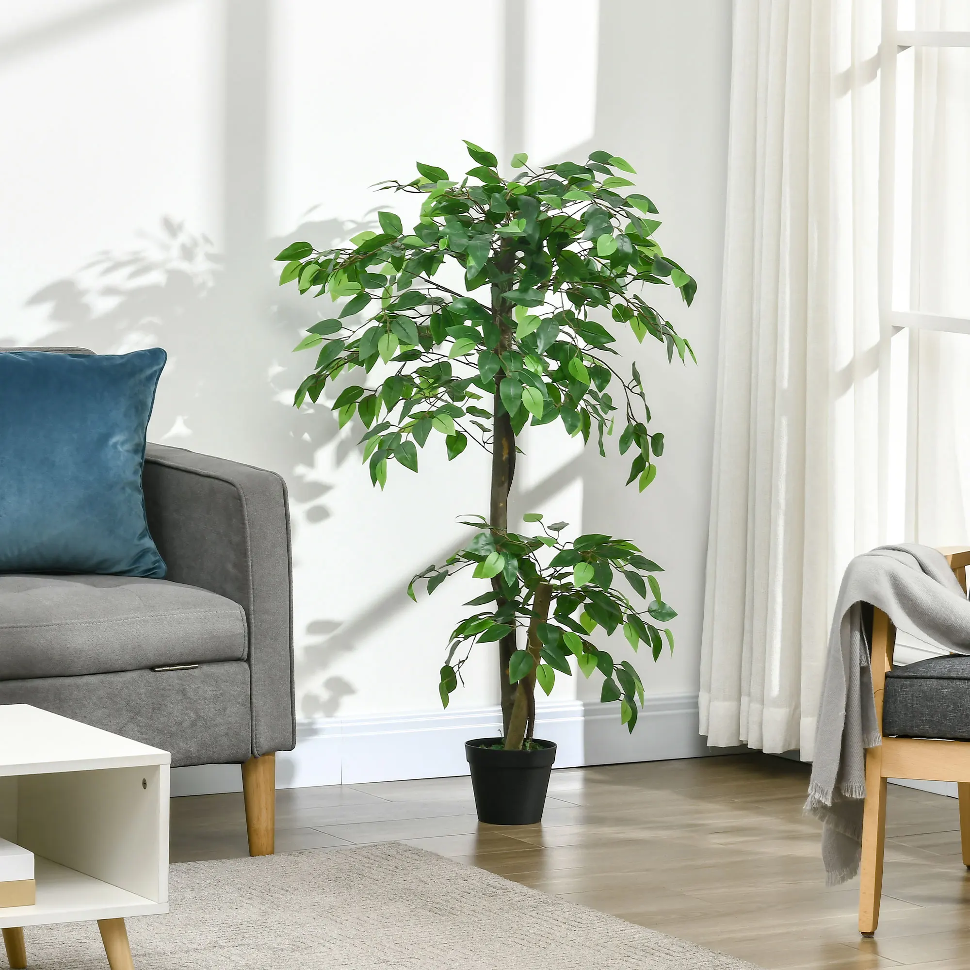 Outsunny Árbol de Té Artificial 120 cm Planta Artificial con 546 Hojas Musgo y Maceta Planta Artificial Decorativa para Interior y Exterior Hogar Salón Oficina Verde - imagen 2