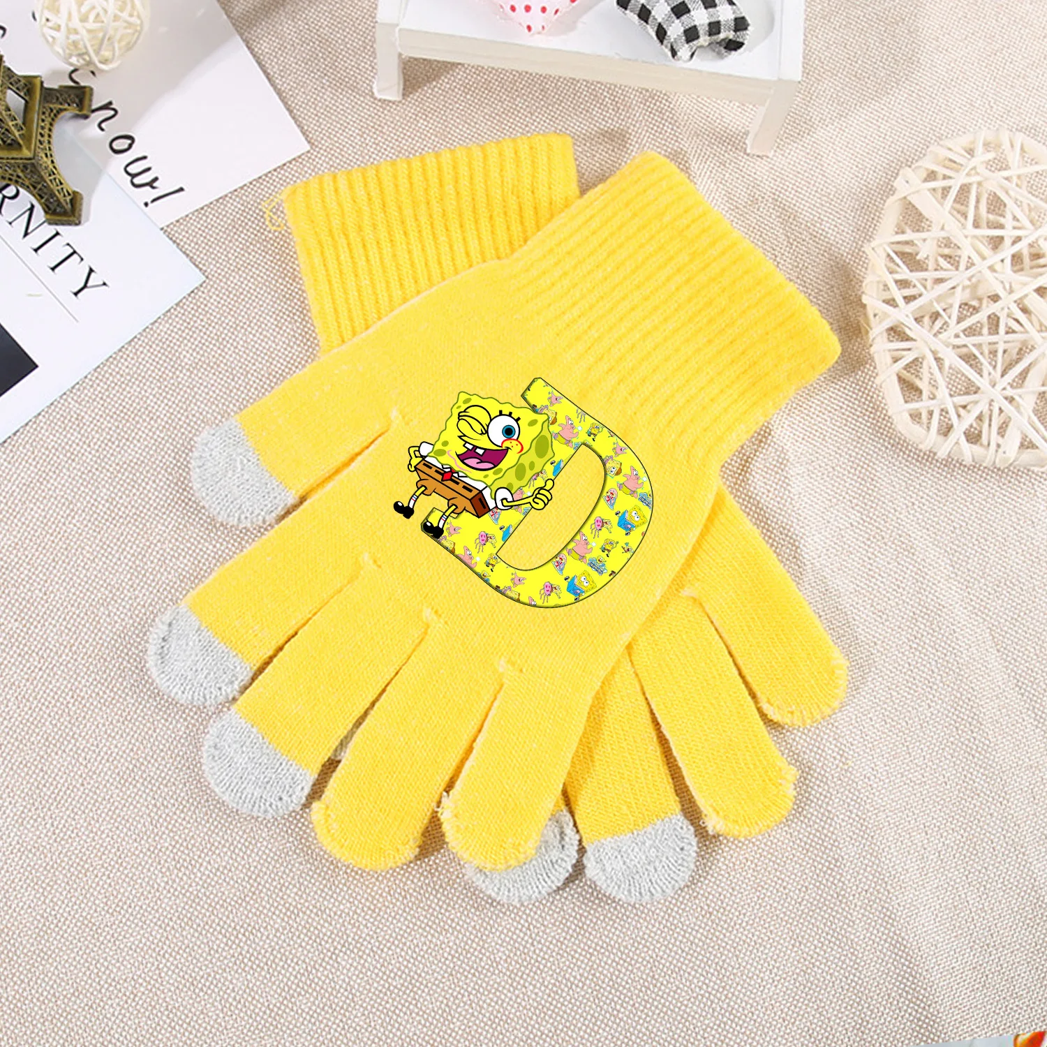 Guantes Bob Esponja de punto para niños – Estilo kawaii cálido - imagen 5