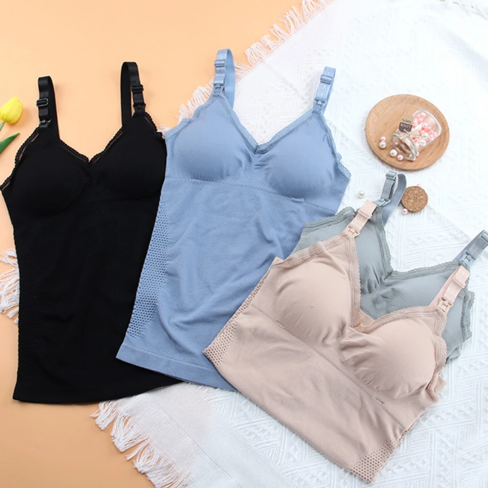 Ropa de lactancia sin mangas para mujer embarazada, camiseta sin mangas con hebilla abierta en la parte delantera, ropa de maternidad, chaleco de lactancia